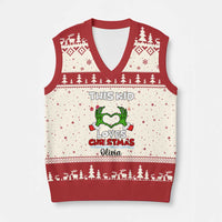 Personalized Funny Xmas Lover V-Neck Knit Sweater Vest Custom Kids Name Skeleton Hand Heart - Wonder Print Shop