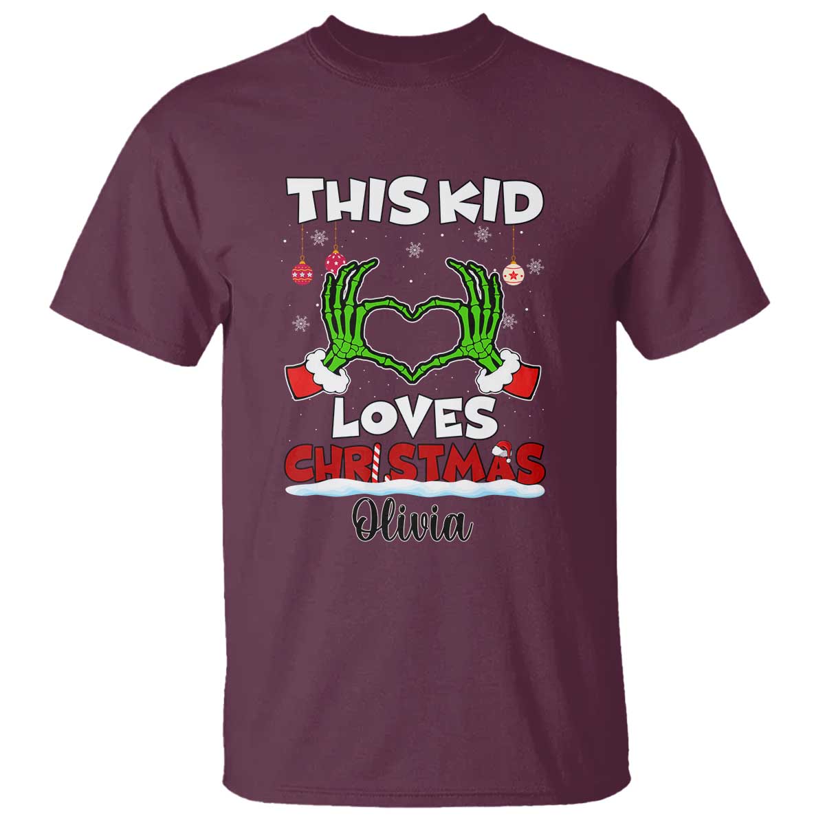Personalized Funny Christmas Lover T Shirt Custom Kids Name Skeleton Hand Heart - Wonder Print Shop