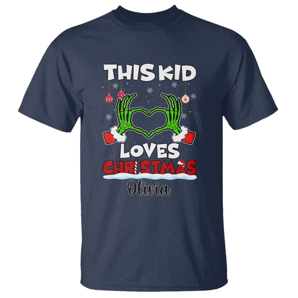 Personalized Funny Christmas Lover T Shirt Custom Kids Name Skeleton Hand Heart - Wonder Print Shop
