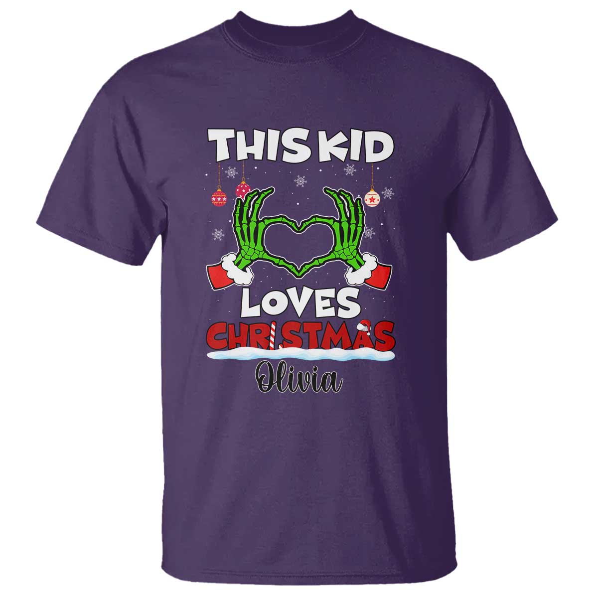 Personalized Funny Christmas Lover T Shirt Custom Kids Name Skeleton Hand Heart - Wonder Print Shop