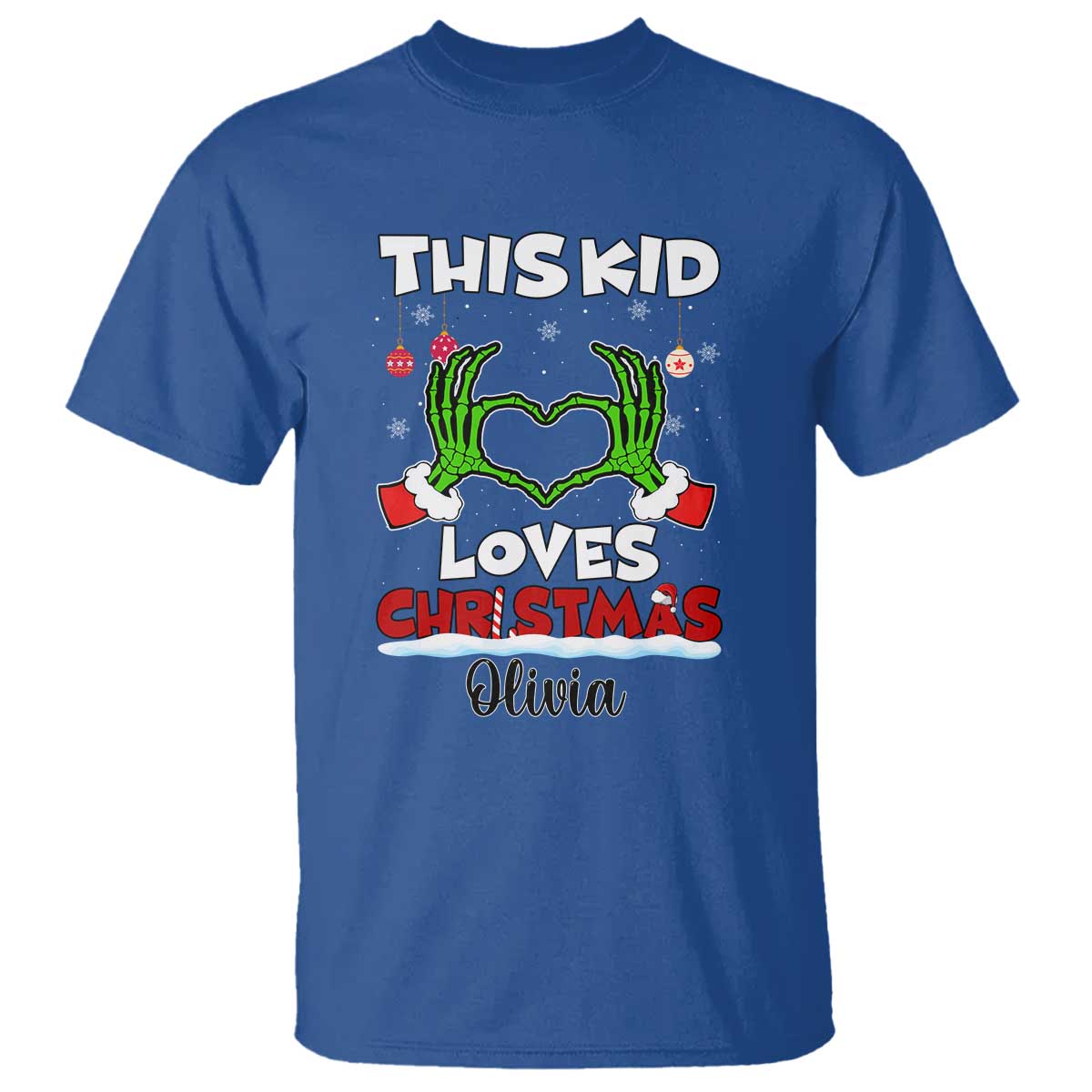 Personalized Funny Christmas Lover T Shirt Custom Kids Name Skeleton Hand Heart - Wonder Print Shop