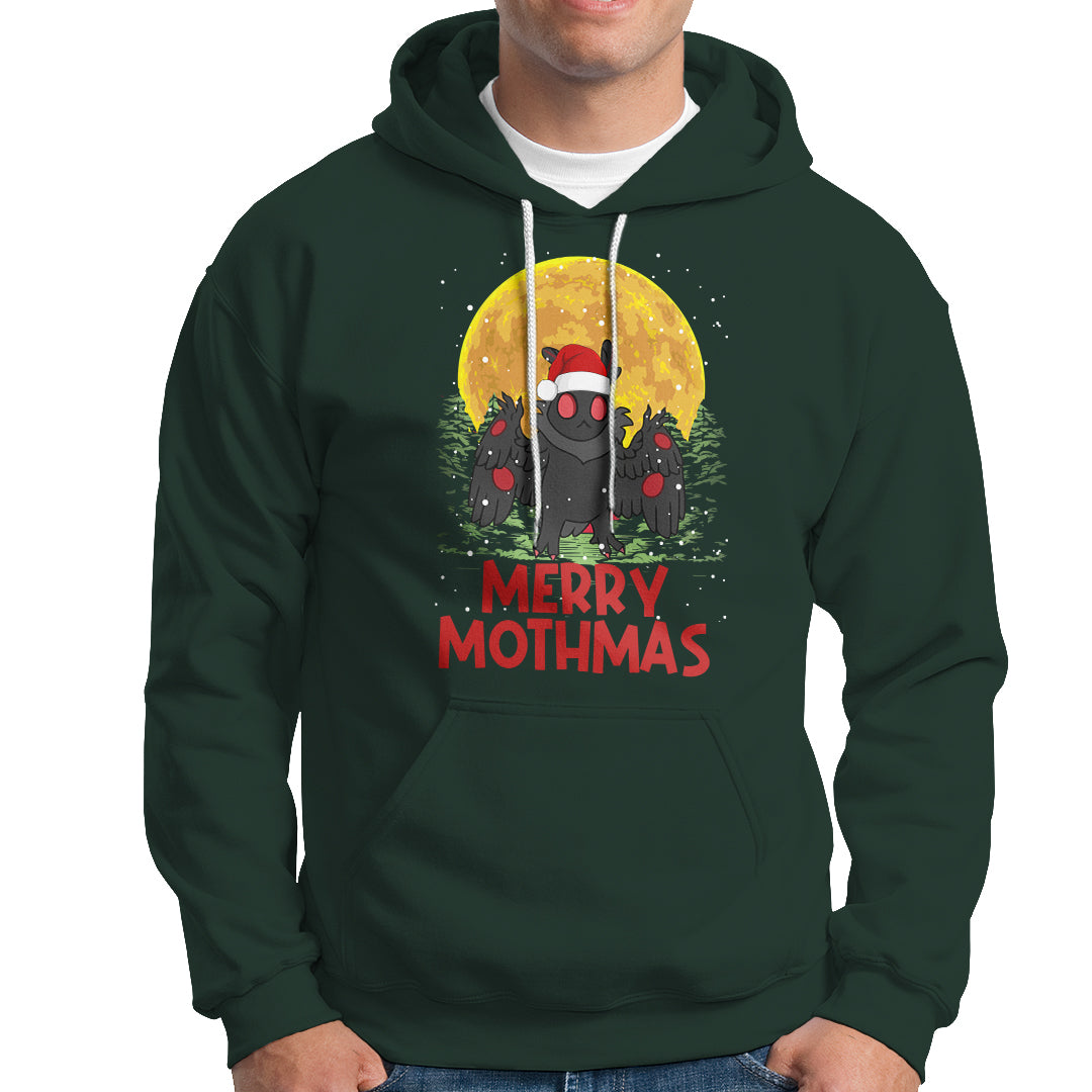 Mothman Christmas Hoodie Funny Merry Mothmas Cryptid Xmas Santa - Wonder Print Shop