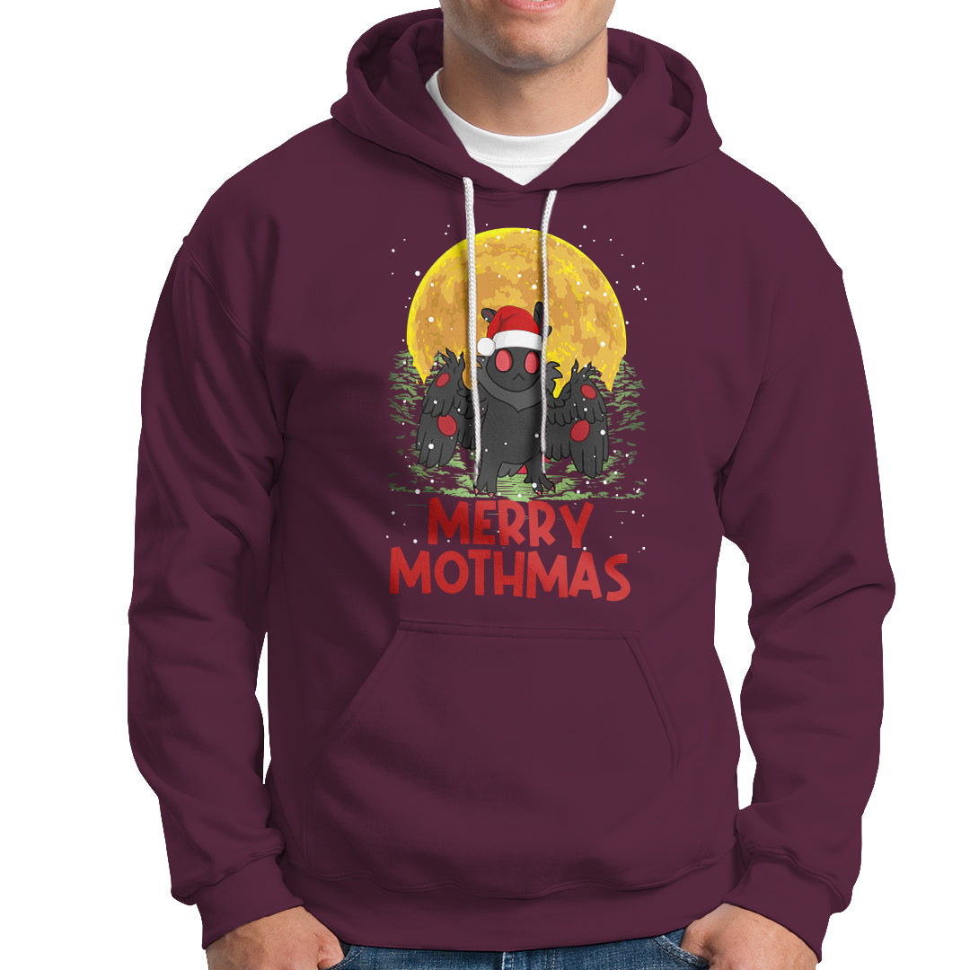 Mothman Christmas Hoodie Funny Merry Mothmas Cryptid Xmas Santa - Wonder Print Shop