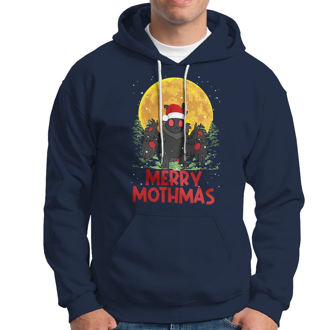 Mothman Christmas Hoodie Funny Merry Mothmas Cryptid Xmas Santa - Wonder Print Shop
