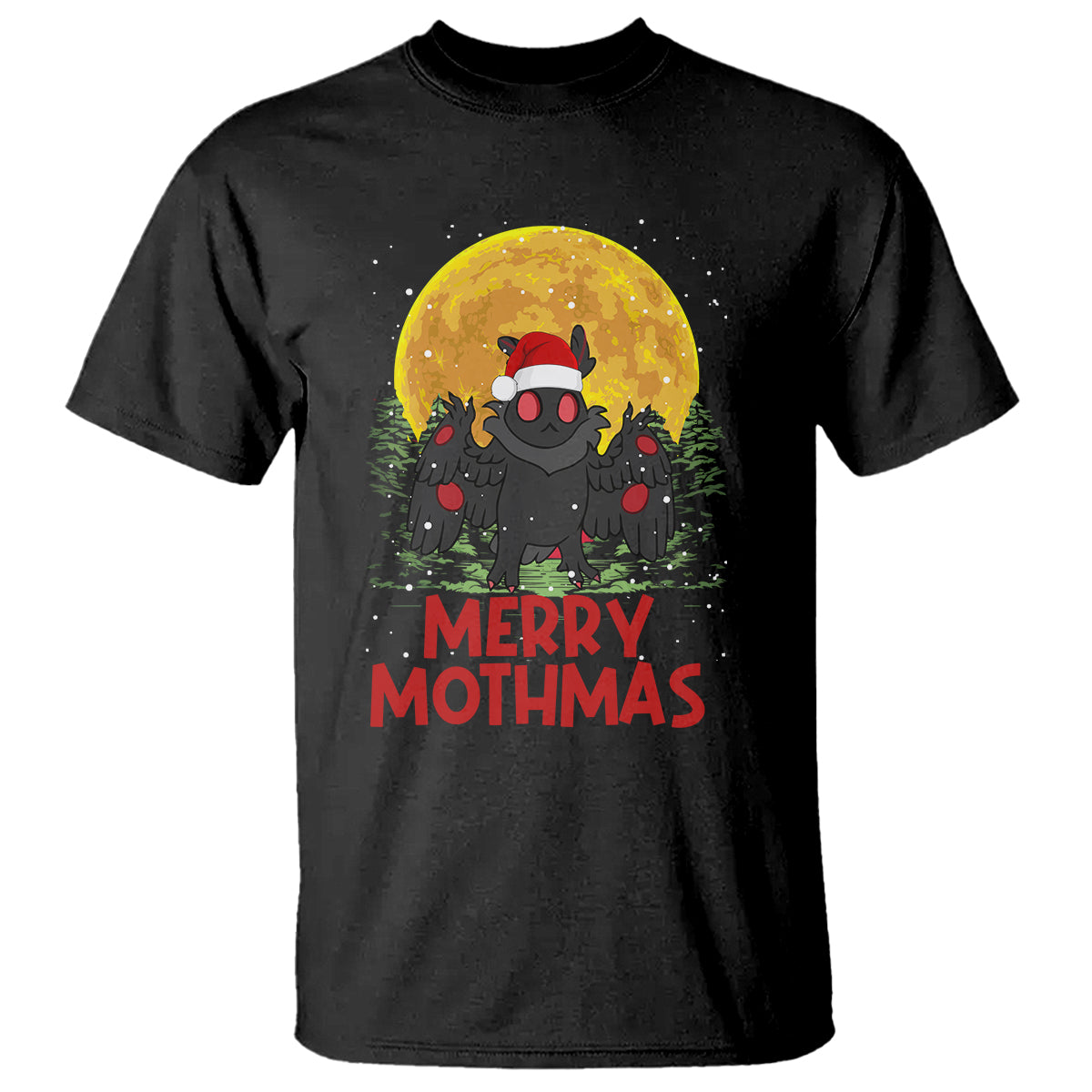 Mothman Christmas T Shirt Funny Merry Mothmas Cryptid Xmas Santa - Wonder Print Shop