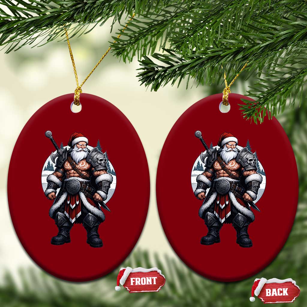 Epic Viking Santa Christmas Ceramic Ornament Barbarian Style Holiday Warrior Claus - Wonder Print Shop