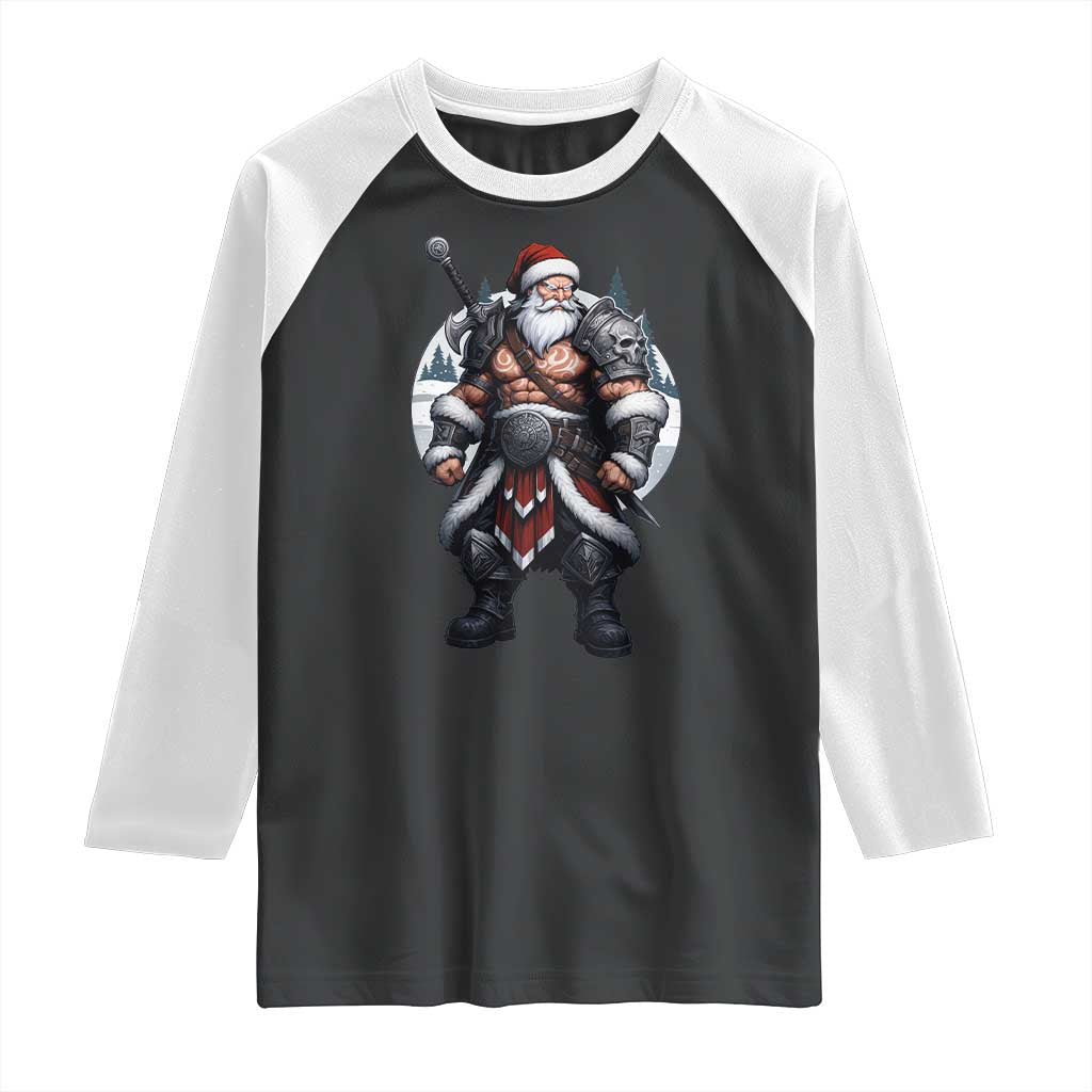 Epic Viking Santa Christmas Raglan Shirt Barbarian Style Holiday Warrior Claus - Wonder Print Shop