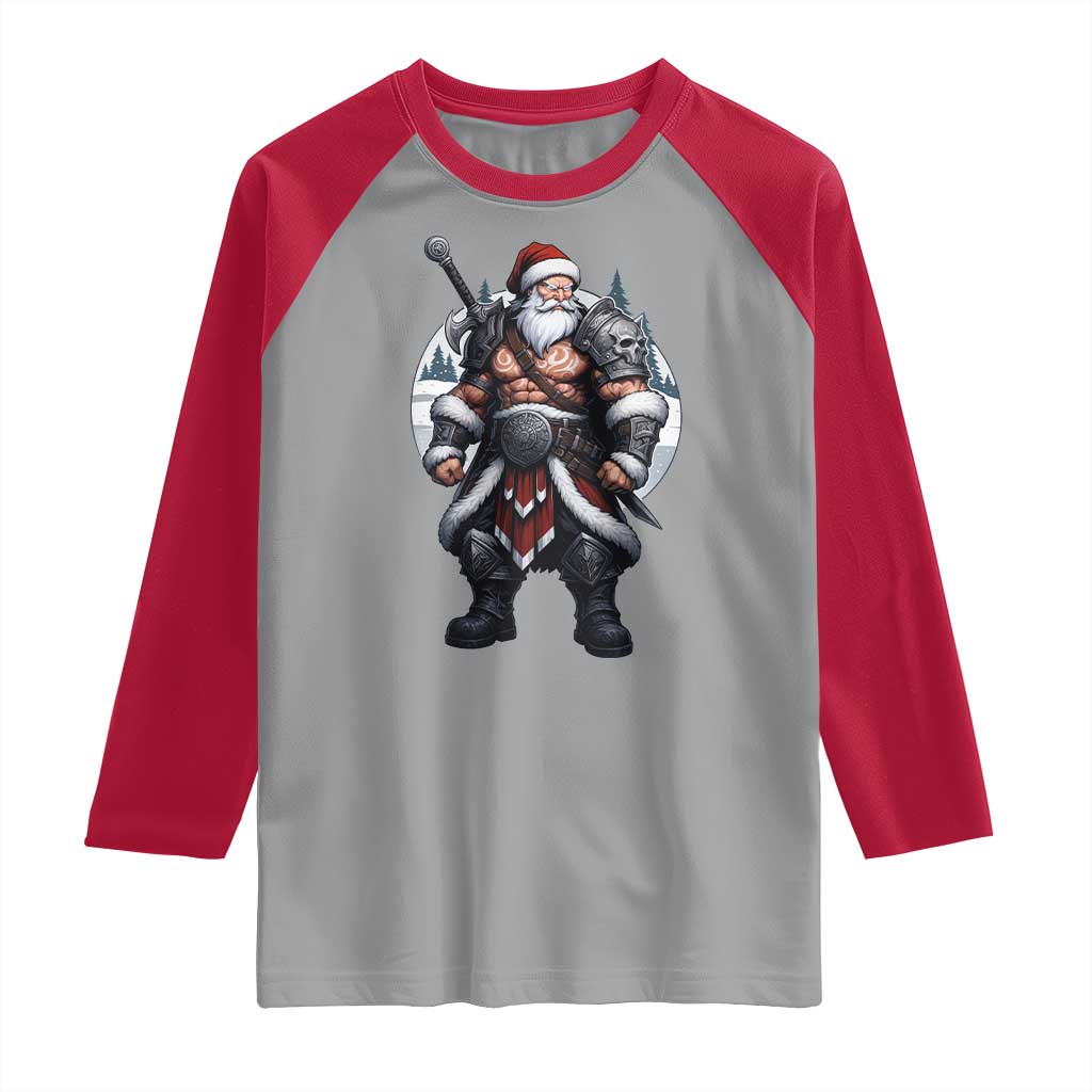 Epic Viking Santa Christmas Raglan Shirt Barbarian Style Holiday Warrior Claus - Wonder Print Shop
