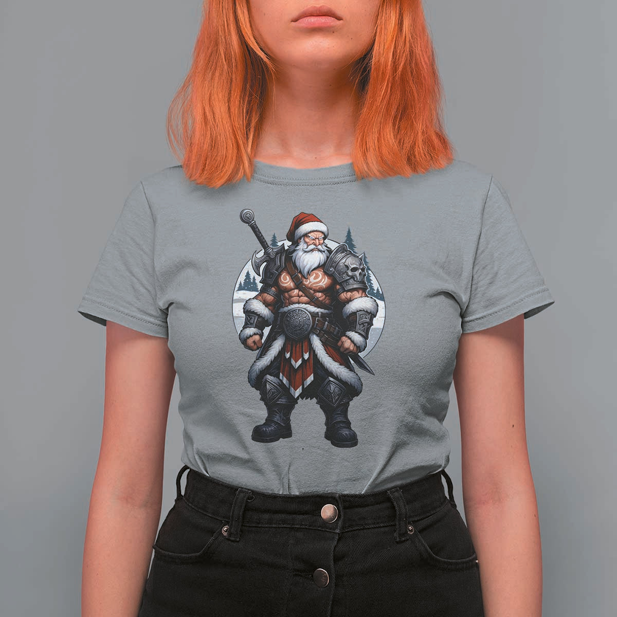Epic Viking Santa Christmas T Shirt For Women Barbarian Style Holiday Warrior Claus - Wonder Print Shop