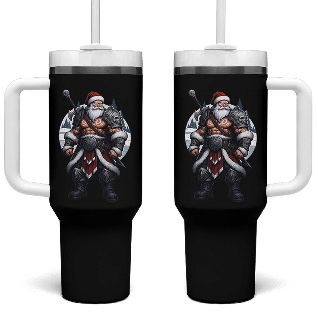 Epic Viking Santa Christmas Tumbler With Handle Barbarian Style Holiday Warrior Claus - Wonder Print Shop