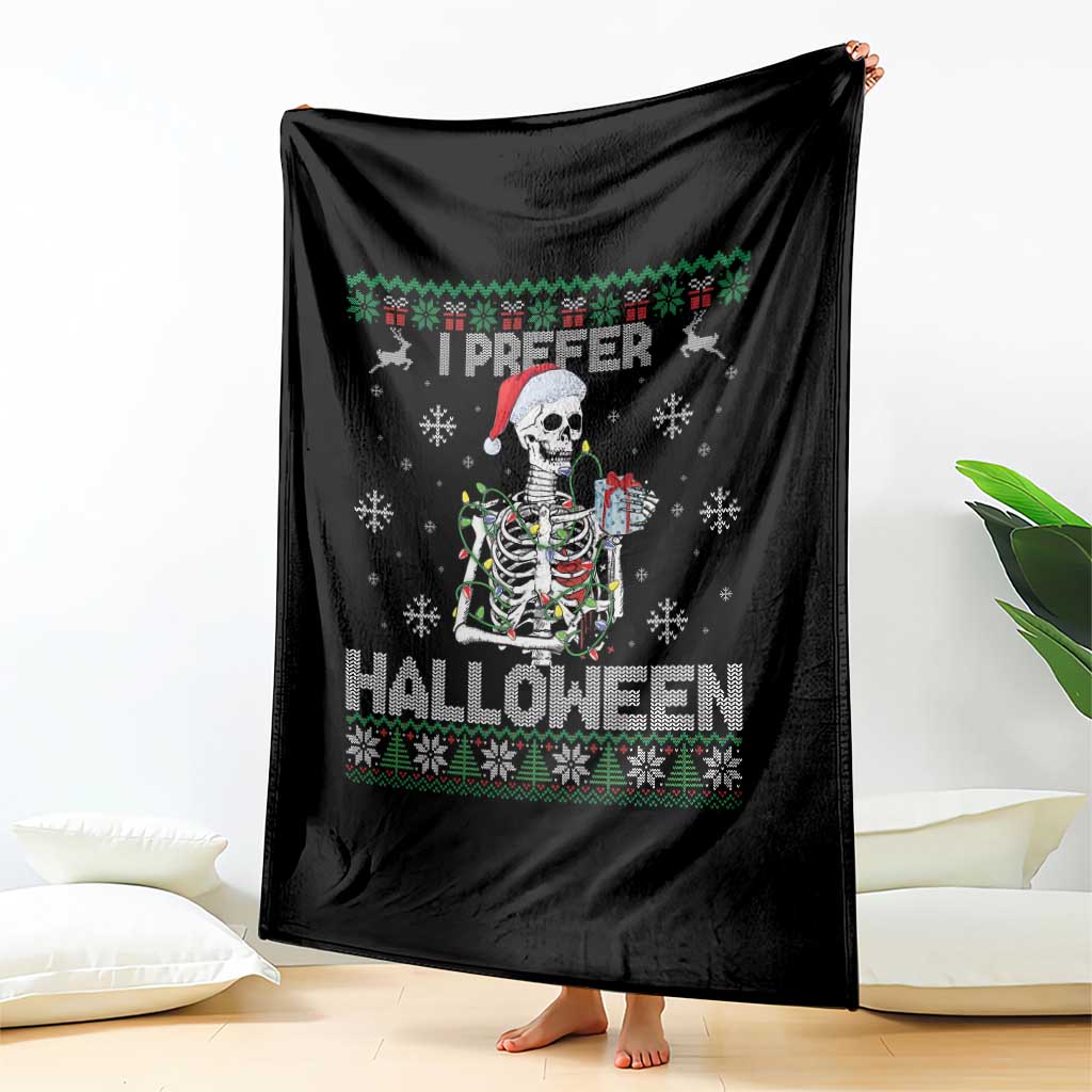 Funny Skeleton Christmas Throw Blanket I Prefer Halloween Spooky Xmas Holiday - Wonder Print Shop