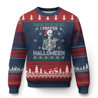 Funny Skeleton Xmas Ugly Christmas Sweater I Prefer Halloween Spooky Xmas Holiday - Wonder Print Shop