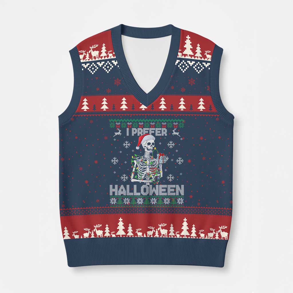 Funny Skeleton Xmas V-Neck Knit Sweater Vest I Prefer Halloween Spooky Xmas Holiday - Wonder Print Shop