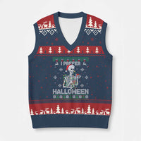 Funny Skeleton Xmas V-Neck Knit Sweater Vest I Prefer Halloween Spooky Xmas Holiday - Wonder Print Shop