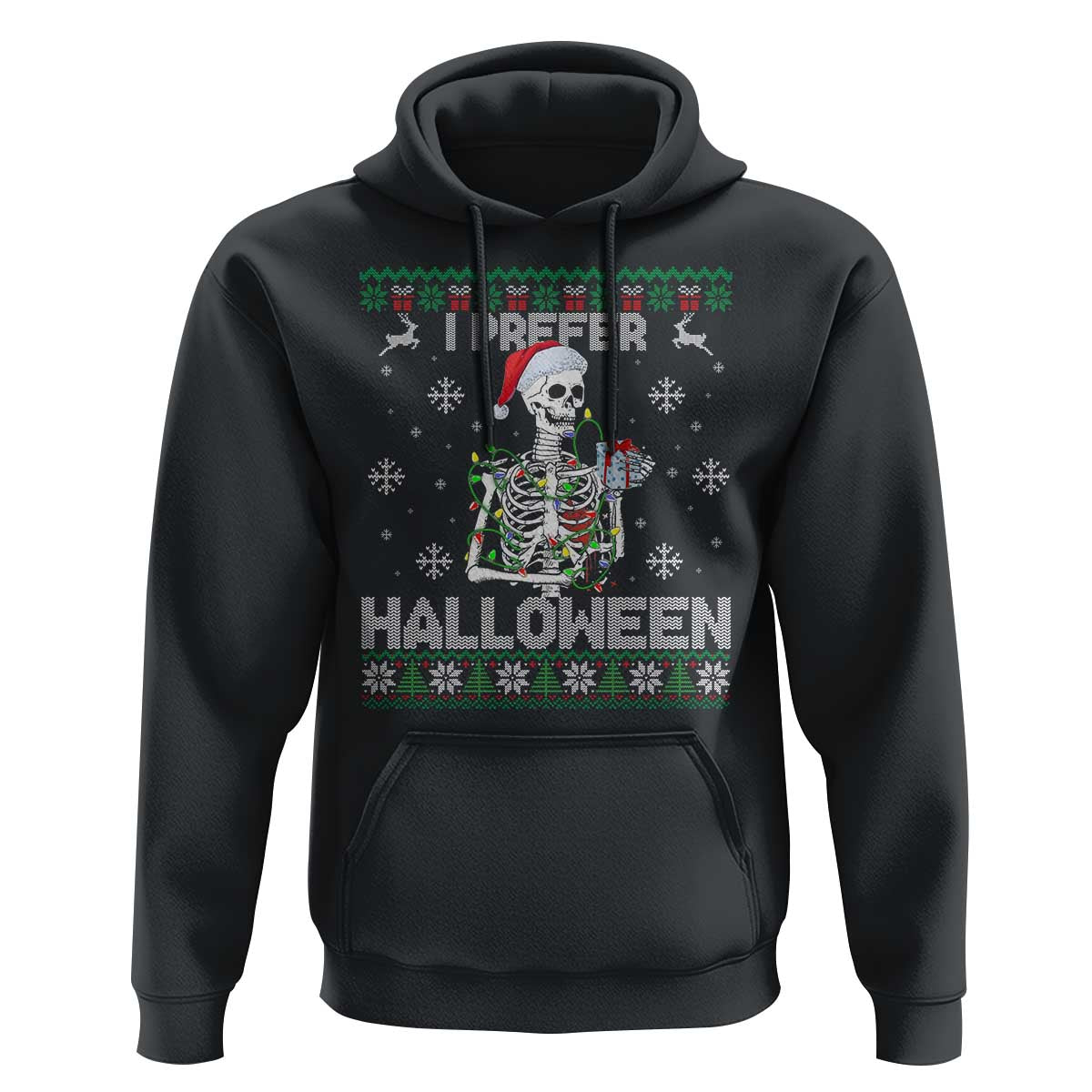 Funny Skeleton Christmas Hoodie I Prefer Halloween Spooky Xmas Holiday - Wonder Print Shop