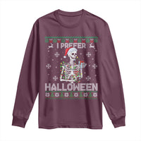 Funny Skeleton Christmas Long Sleeve Shirt I Prefer Halloween Spooky Xmas Holiday - Wonder Print Shop