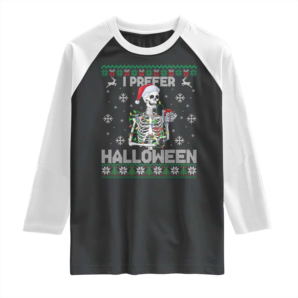 Funny Skeleton Christmas Raglan Shirt I Prefer Halloween Spooky Xmas Holiday - Wonder Print Shop