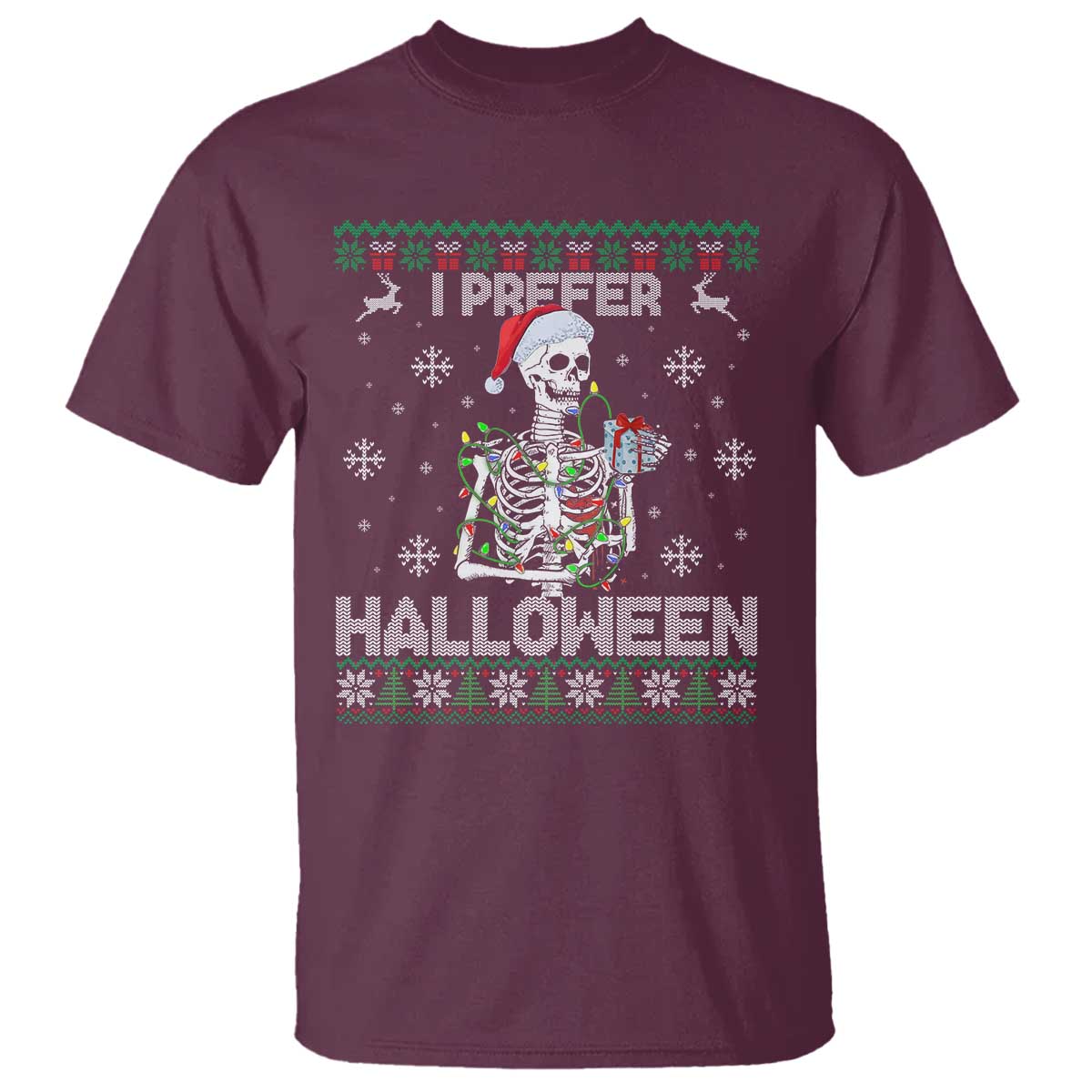 Funny Skeleton Christmas T Shirt I Prefer Halloween Spooky Xmas Holiday - Wonder Print Shop