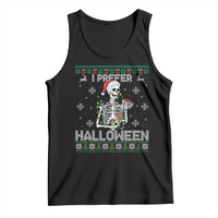 Funny Skeleton Christmas Tank Top I Prefer Halloween Spooky Xmas Holiday - Wonder Print Shop