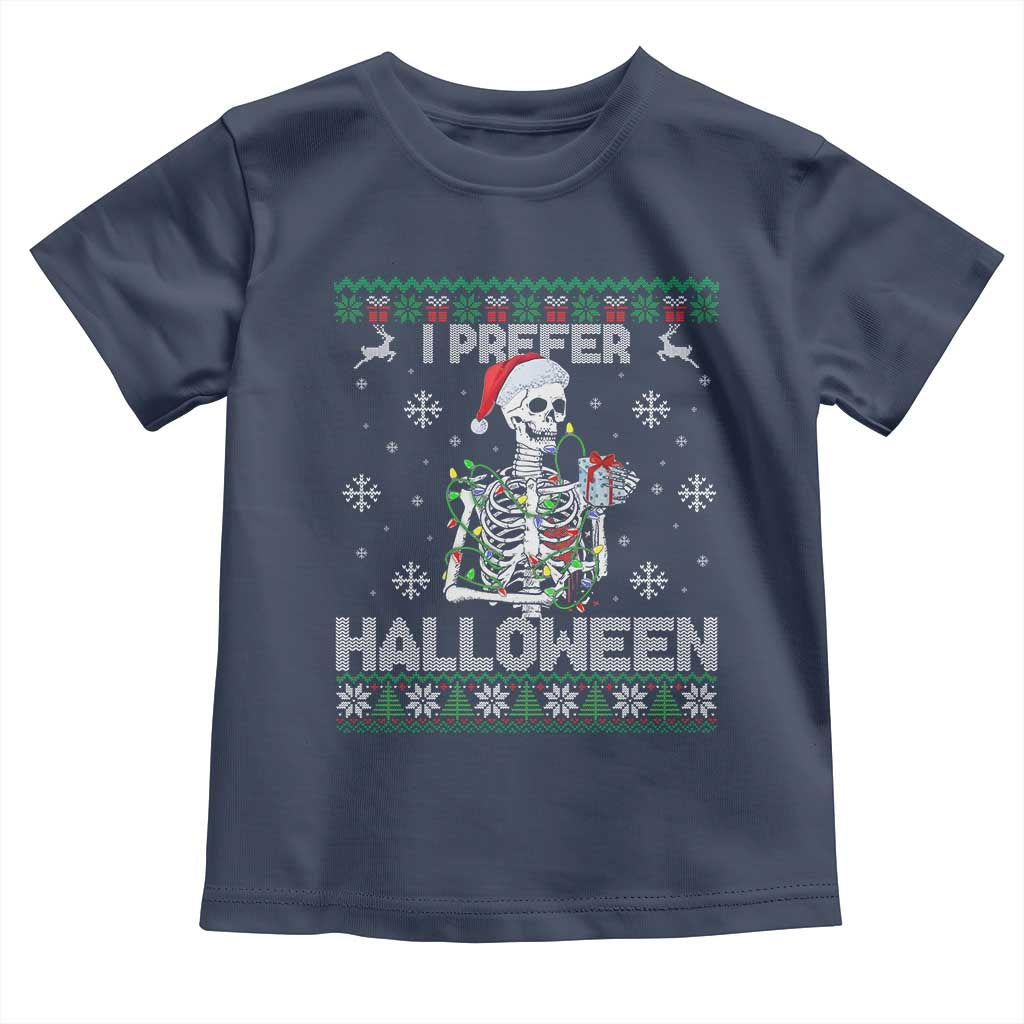 Funny Skeleton Christmas Toddler T Shirt I Prefer Halloween Spooky Xmas Holiday - Wonder Print Shop