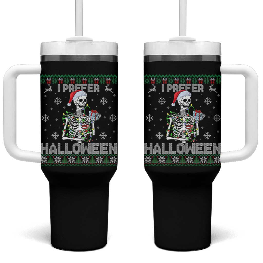 Funny Skeleton Christmas Tumbler With Handle I Prefer Halloween Spooky Xmas Holiday - Wonder Print Shop