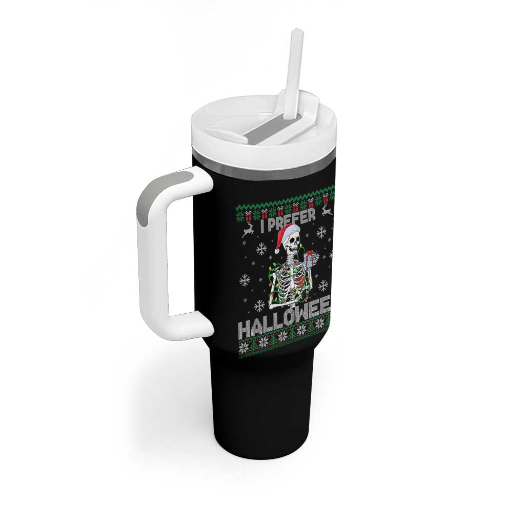 Funny Skeleton Christmas Tumbler With Handle I Prefer Halloween Spooky Xmas Holiday - Wonder Print Shop