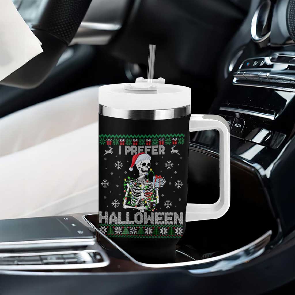 Funny Skeleton Christmas Tumbler With Handle I Prefer Halloween Spooky Xmas Holiday - Wonder Print Shop