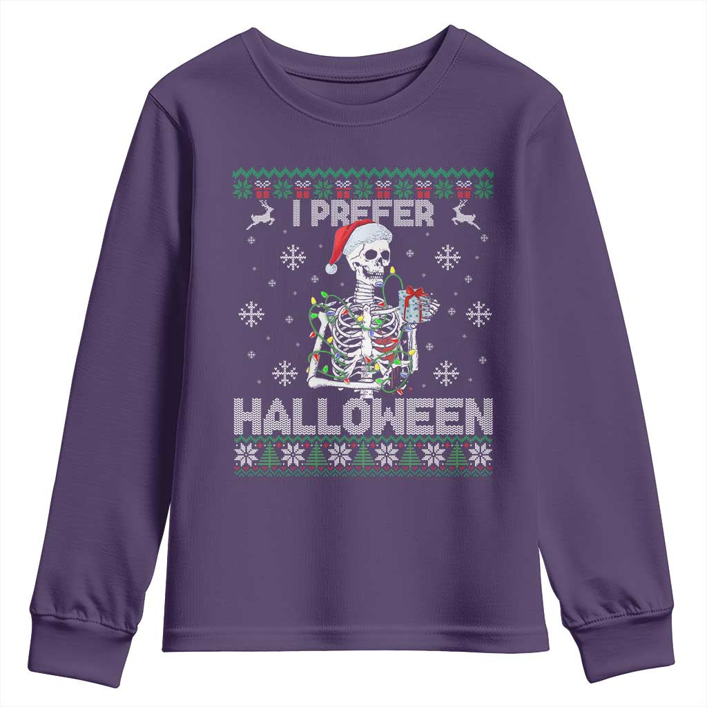 Funny Skeleton Christmas Youth Sweatshirt I Prefer Halloween Spooky Xmas Holiday - Wonder Print Shop