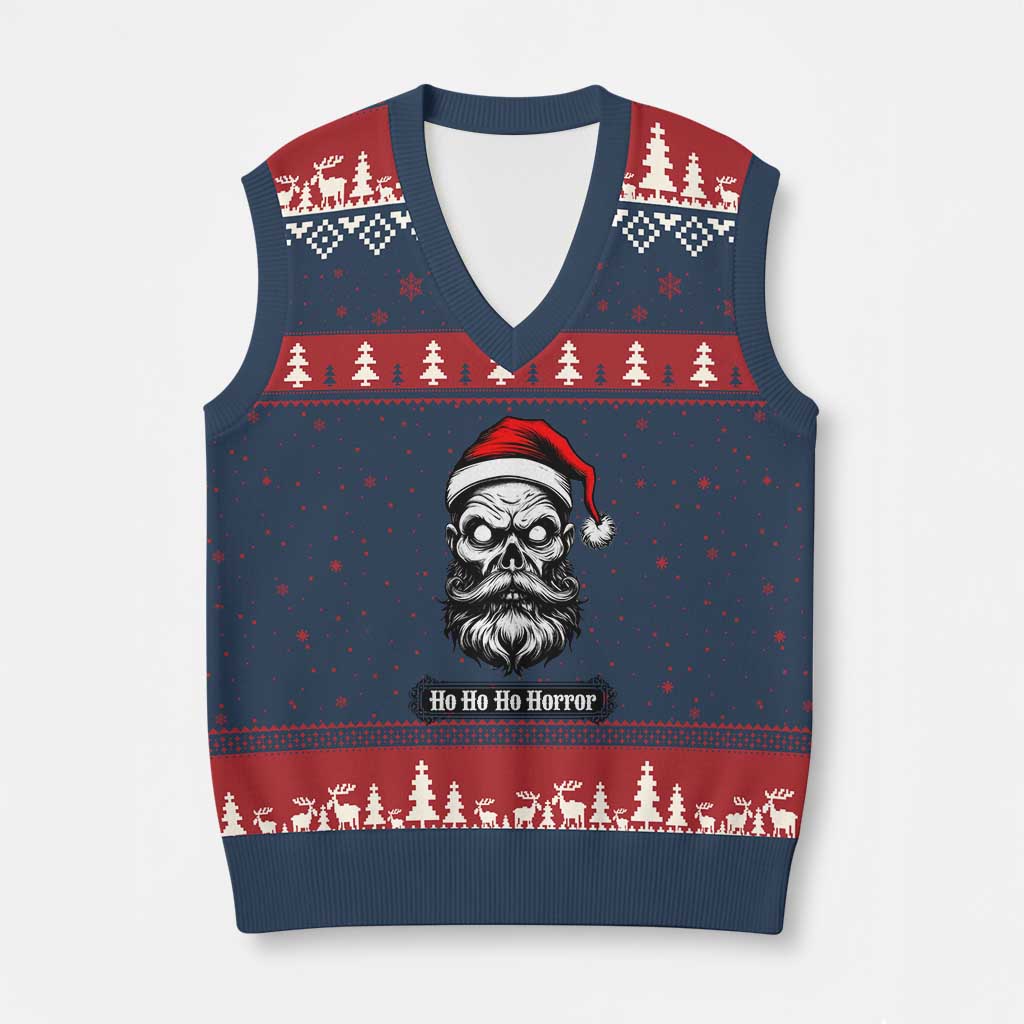 Creepy Xmas Skull V-Neck Knit Sweater Vest Ho Ho Ho Horror Santa Gothic Holiday - Wonder Print Shop