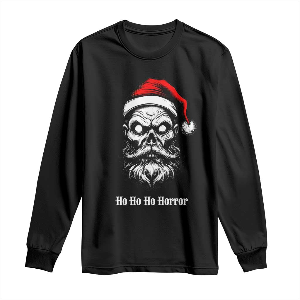 Creepy Christmas Skull Long Sleeve Shirt Ho Ho Ho Horror Santa Gothic Holiday - Wonder Print Shop