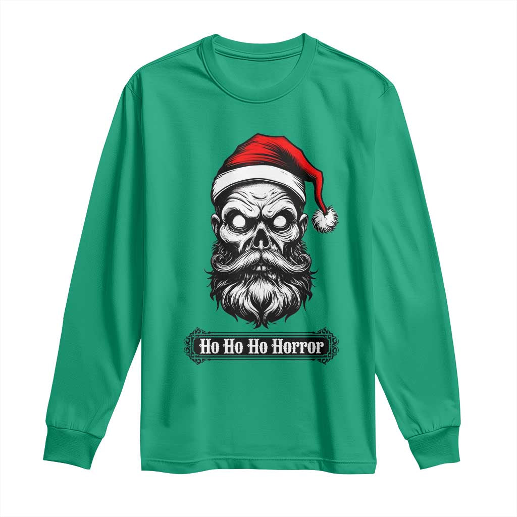 Creepy Christmas Skull Long Sleeve Shirt Ho Ho Ho Horror Santa Gothic Holiday - Wonder Print Shop