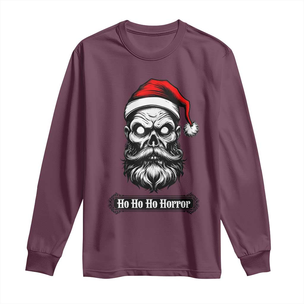 Creepy Christmas Skull Long Sleeve Shirt Ho Ho Ho Horror Santa Gothic Holiday - Wonder Print Shop
