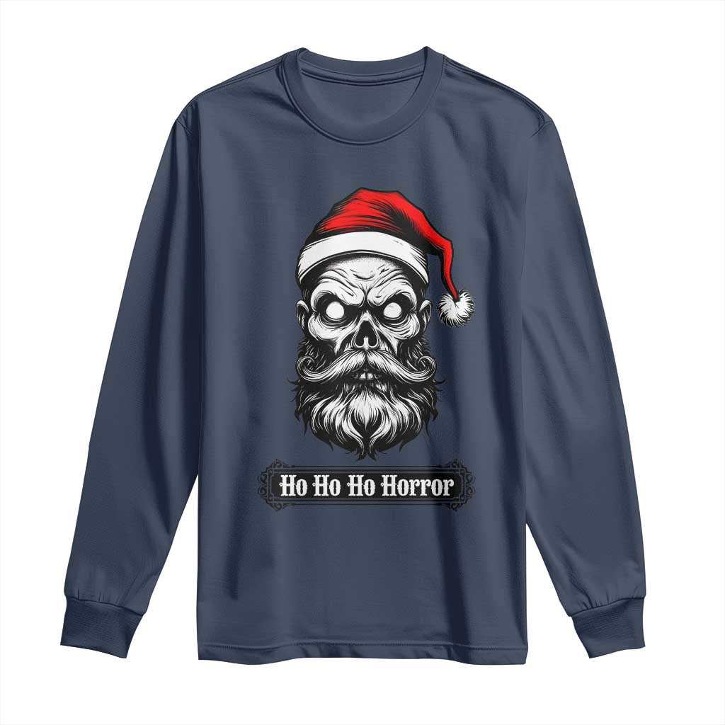 Creepy Christmas Skull Long Sleeve Shirt Ho Ho Ho Horror Santa Gothic Holiday - Wonder Print Shop