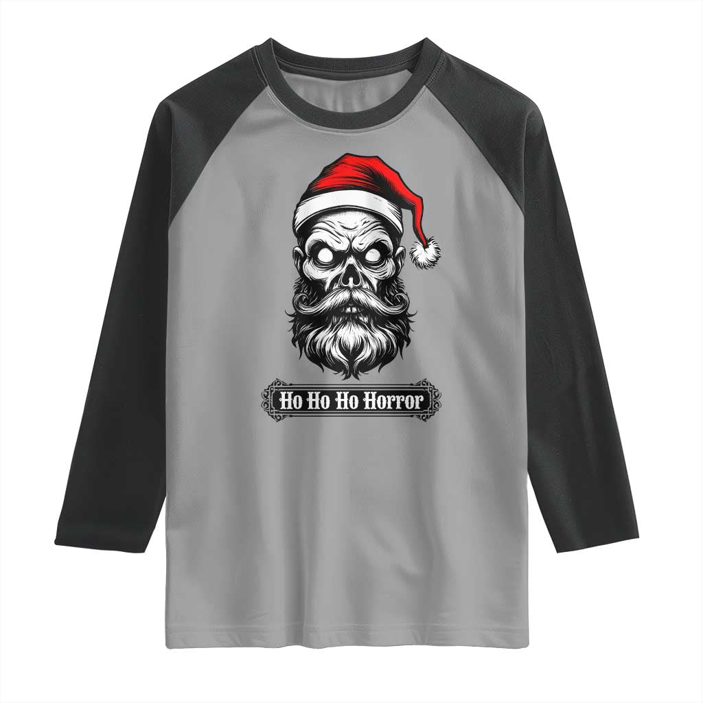 Creepy Christmas Skull Raglan Shirt Ho Ho Ho Horror Santa Gothic Holiday - Wonder Print Shop