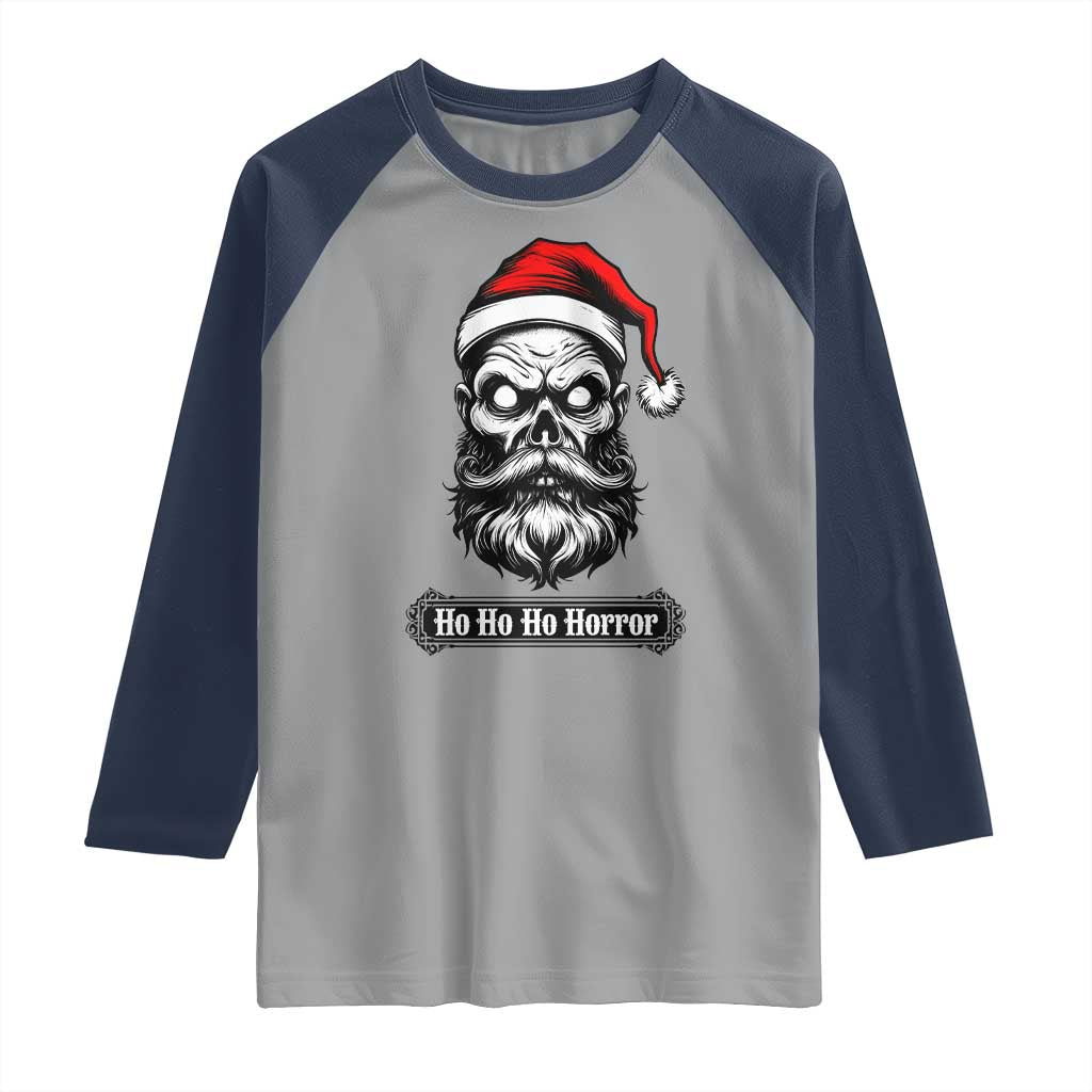 Creepy Christmas Skull Raglan Shirt Ho Ho Ho Horror Santa Gothic Holiday - Wonder Print Shop