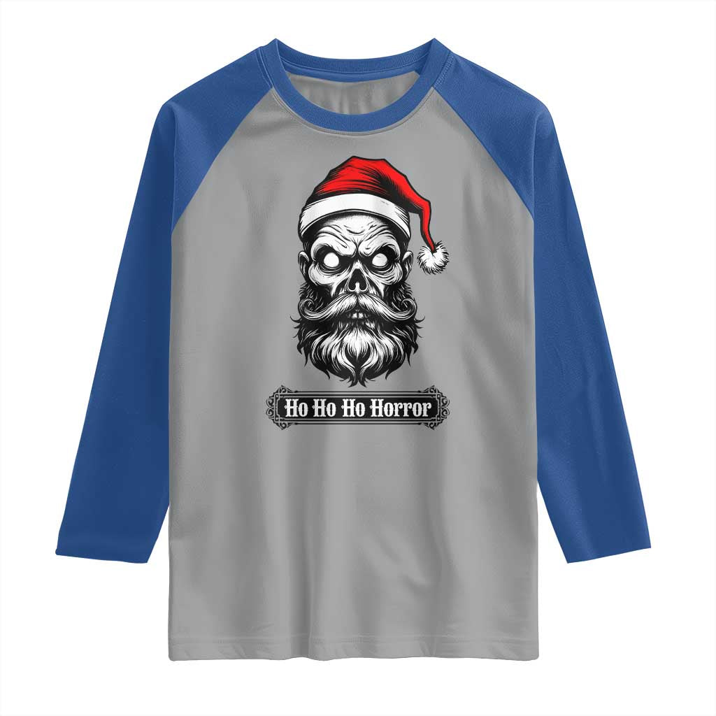 Creepy Christmas Skull Raglan Shirt Ho Ho Ho Horror Santa Gothic Holiday - Wonder Print Shop