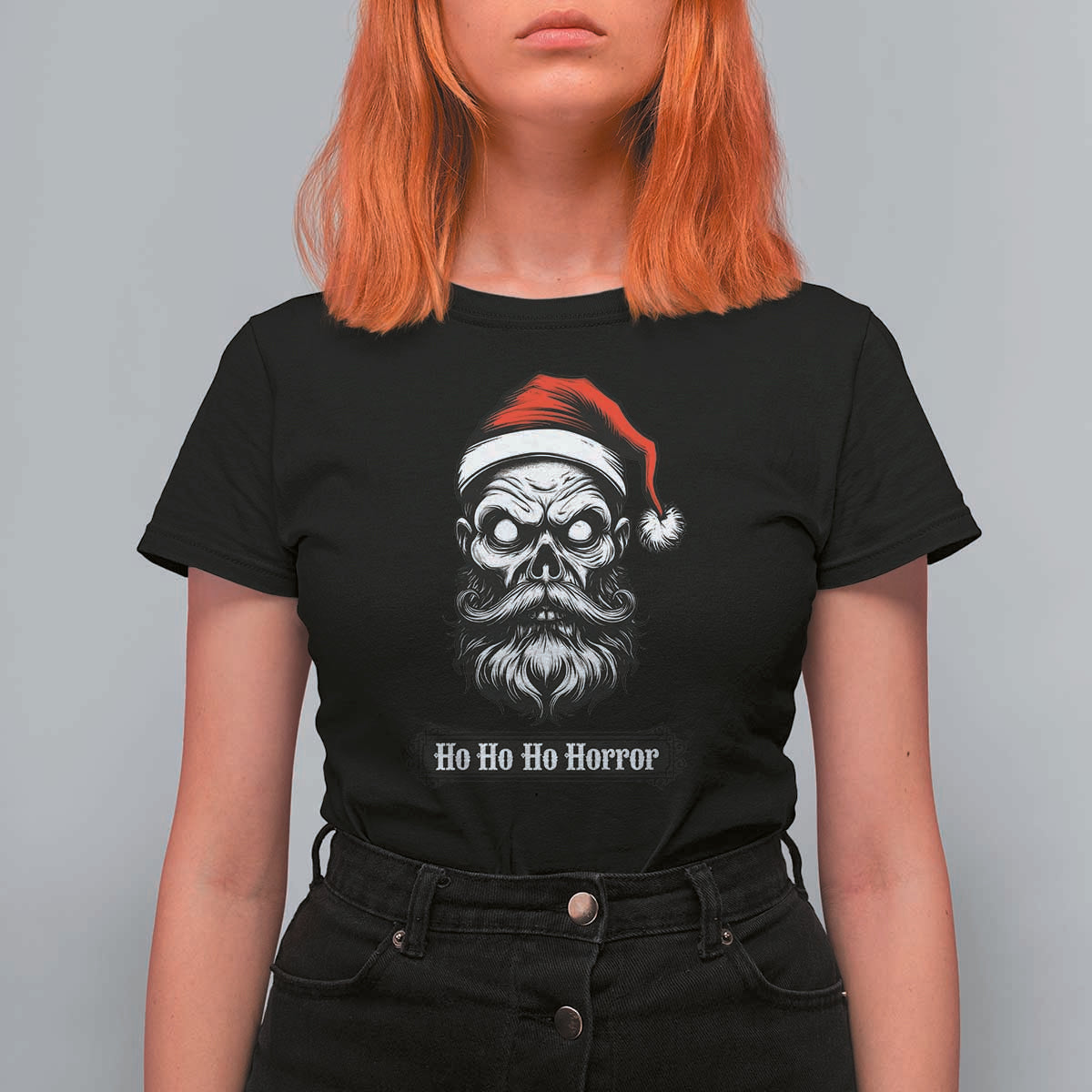 Creepy Christmas Skull T Shirt For Women Ho Ho Ho Horror Santa Gothic Holiday - Wonder Print Shop