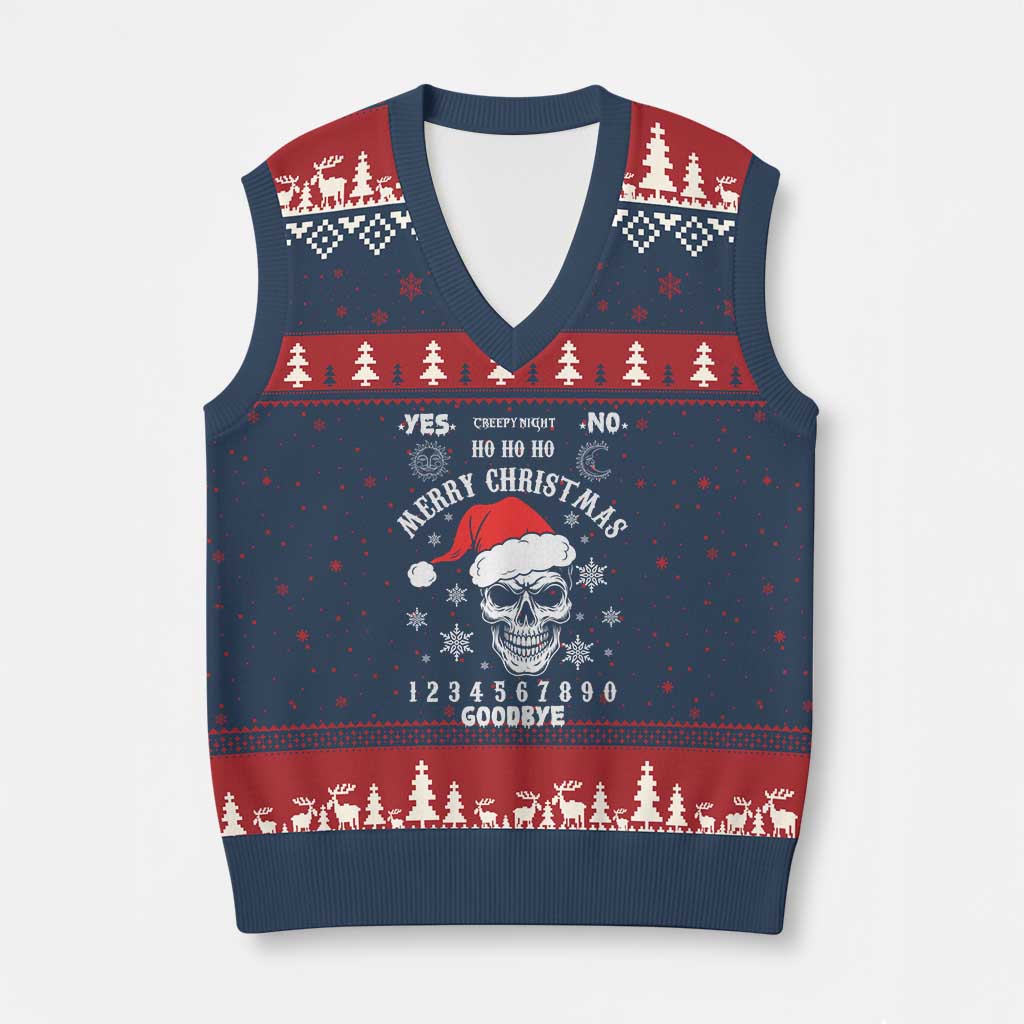 Dark Christmas Spirit Board V-Neck Knit Sweater Vest Creepy Merry Xmas Skull and Ouija Horror Holiday - Wonder Print Shop