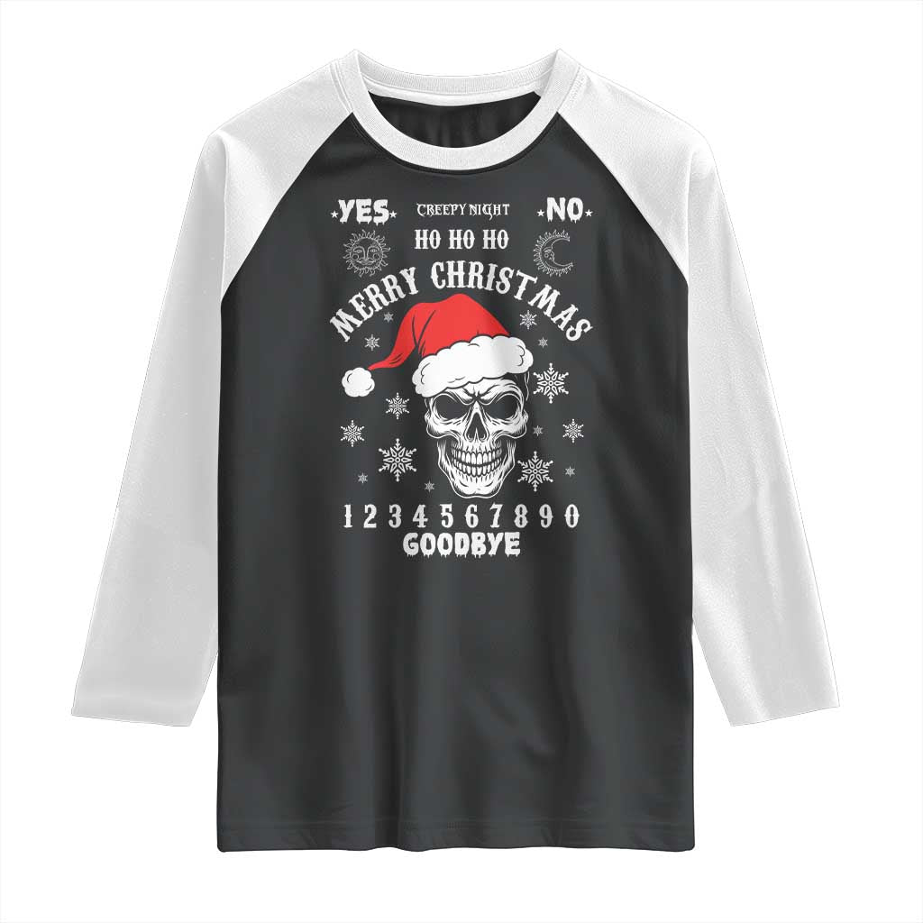 Dark Christmas Spirit Board Raglan Shirt Creepy Merry Xmas Skull and Ouija Horror Holiday - Wonder Print Shop