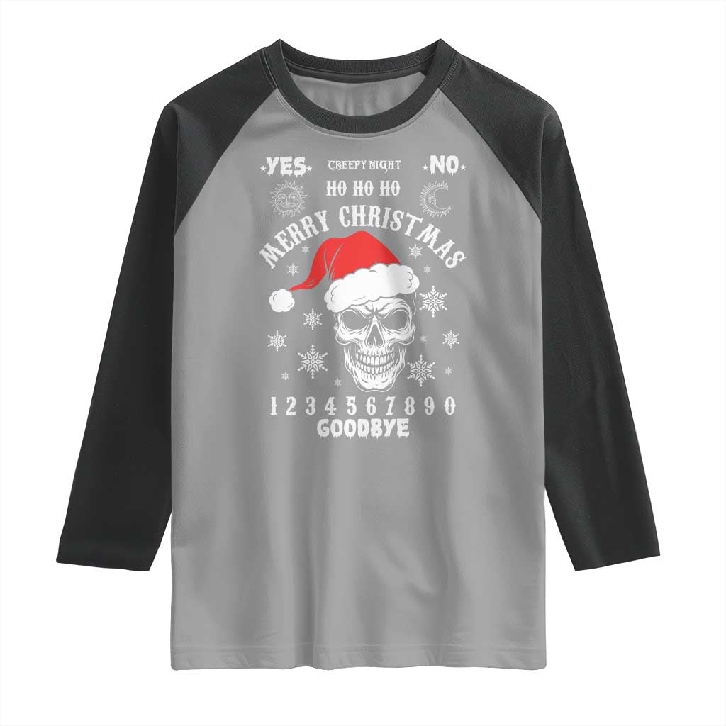 Dark Christmas Spirit Board Raglan Shirt Creepy Merry Xmas Skull and Ouija Horror Holiday - Wonder Print Shop