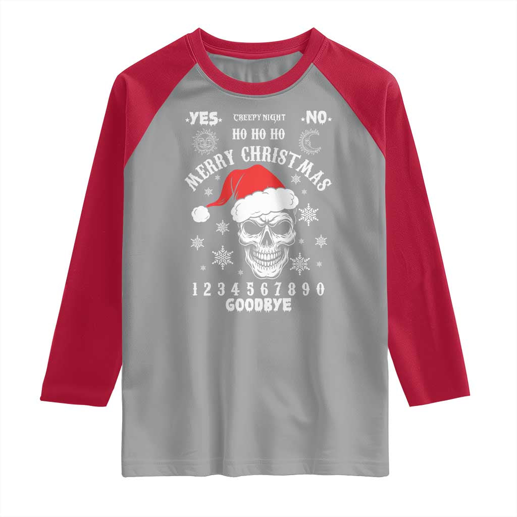Dark Christmas Spirit Board Raglan Shirt Creepy Merry Xmas Skull and Ouija Horror Holiday - Wonder Print Shop