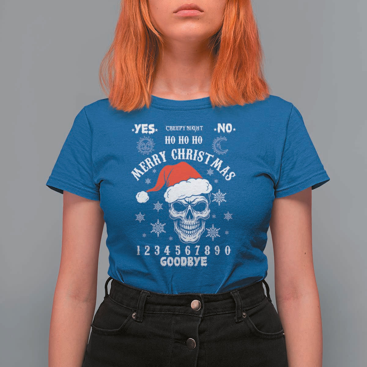 Dark Christmas Spirit Board T Shirt For Women Creepy Merry Xmas Skull and Ouija Horror Holiday - Wonder Print Shop