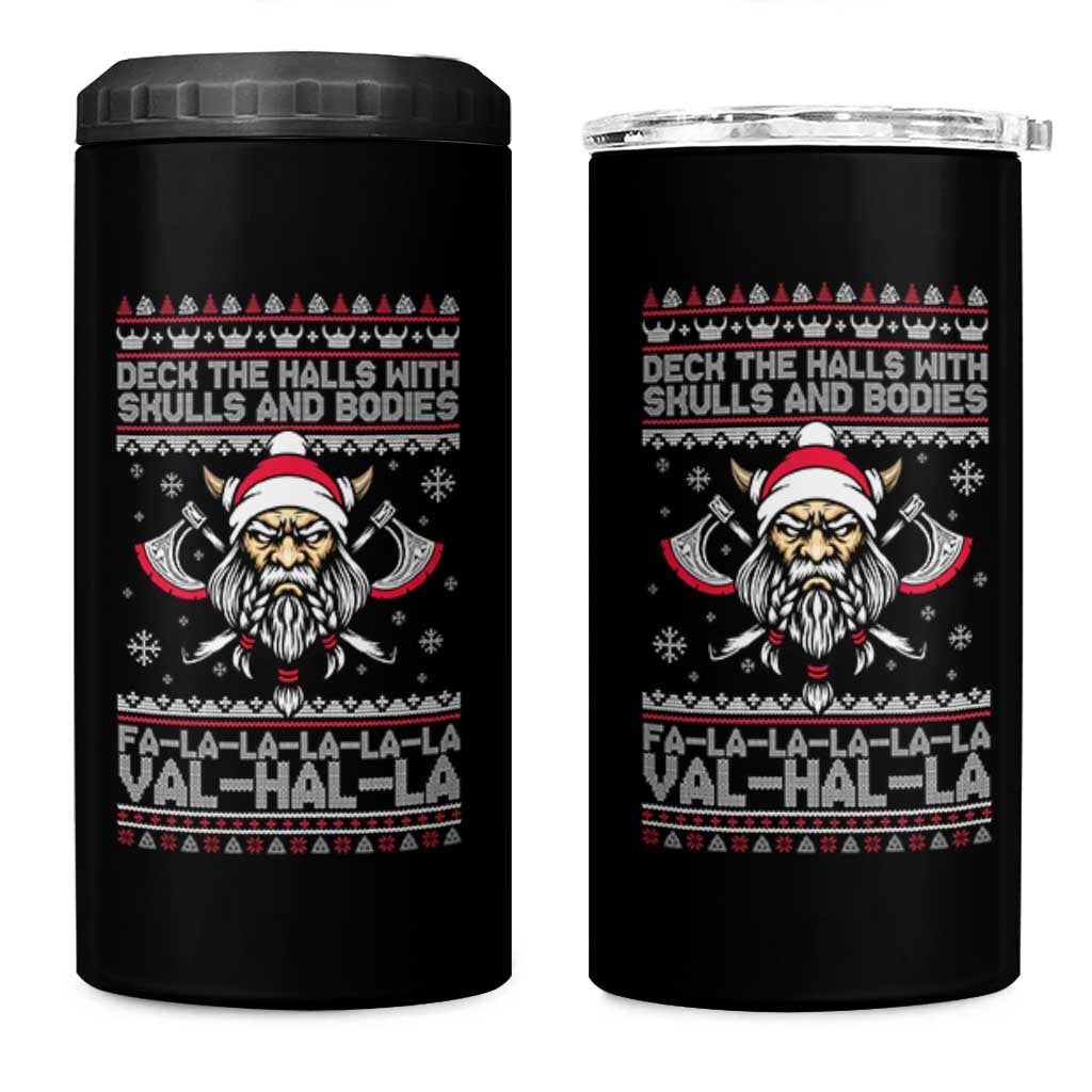 Deck The Halls With Skulls and Bodies 4 in 1 Can Cooler Tumbler Viking Christmas Fa La La Valhalla - Wonder Print Shop