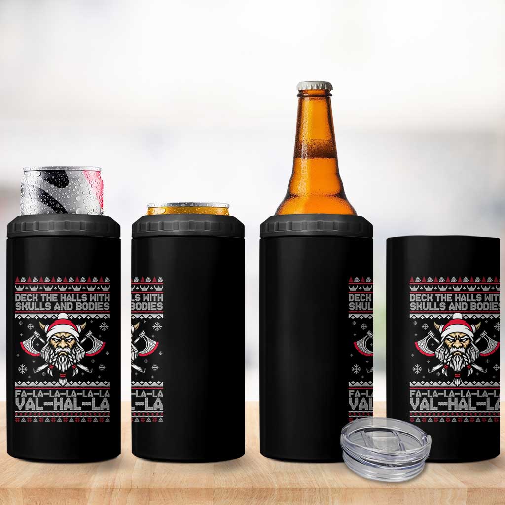 Deck The Halls With Skulls and Bodies 4 in 1 Can Cooler Tumbler Viking Christmas Fa La La Valhalla - Wonder Print Shop