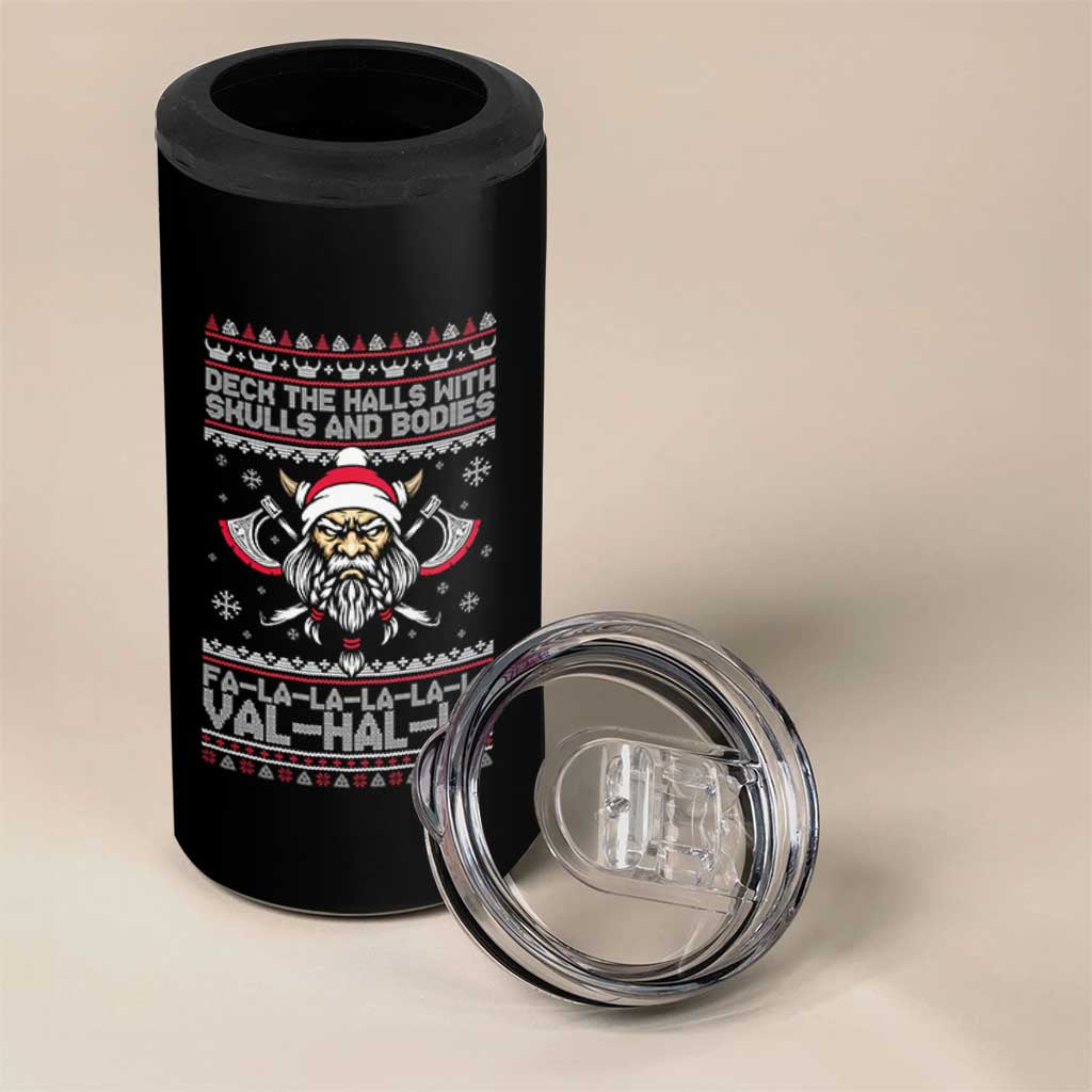 Deck The Halls With Skulls and Bodies 4 in 1 Can Cooler Tumbler Viking Christmas Fa La La Valhalla - Wonder Print Shop