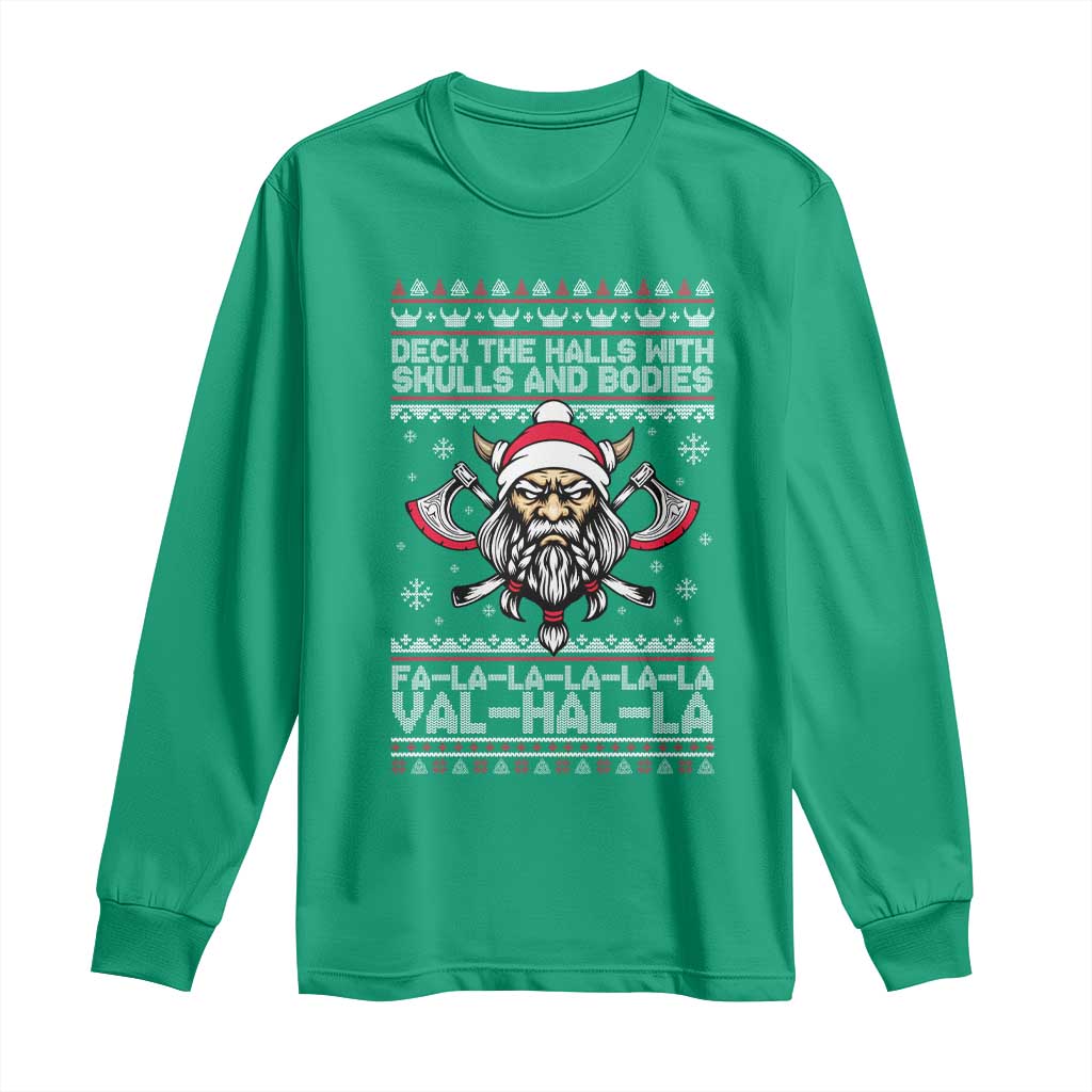 Deck The Halls With Skulls and Bodies Long Sleeve Shirt Viking Christmas Fa La La Valhalla - Wonder Print Shop