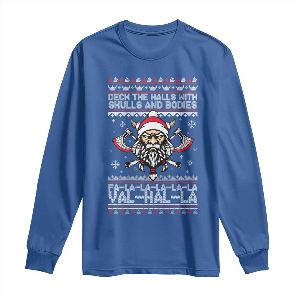 Deck The Halls With Skulls and Bodies Long Sleeve Shirt Viking Christmas Fa La La Valhalla - Wonder Print Shop