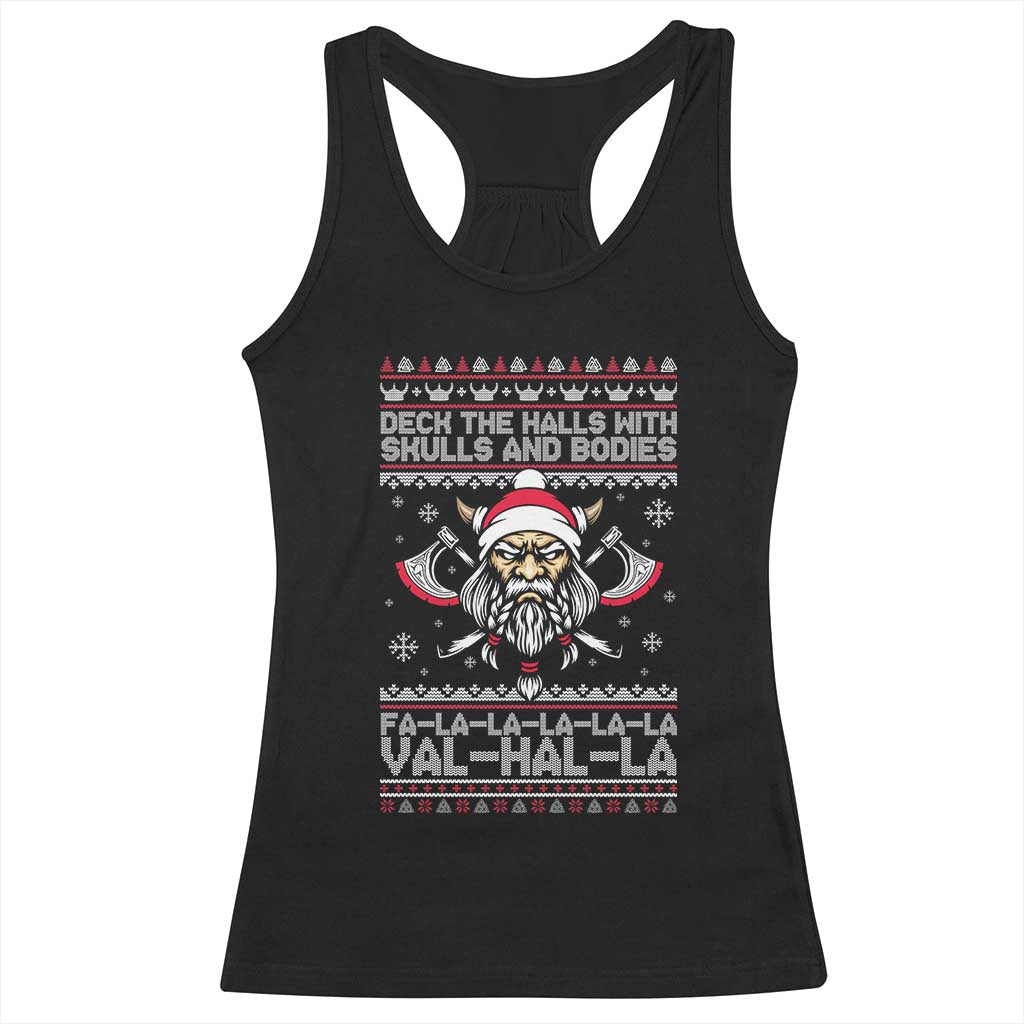 Deck The Halls With Skulls and Bodies Racerback Tank Top Viking Christmas Fa La La Valhalla - Wonder Print Shop