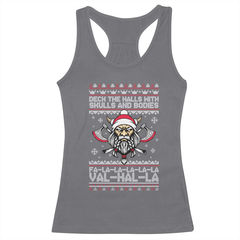 Deck The Halls With Skulls and Bodies Racerback Tank Top Viking Christmas Fa La La Valhalla - Wonder Print Shop