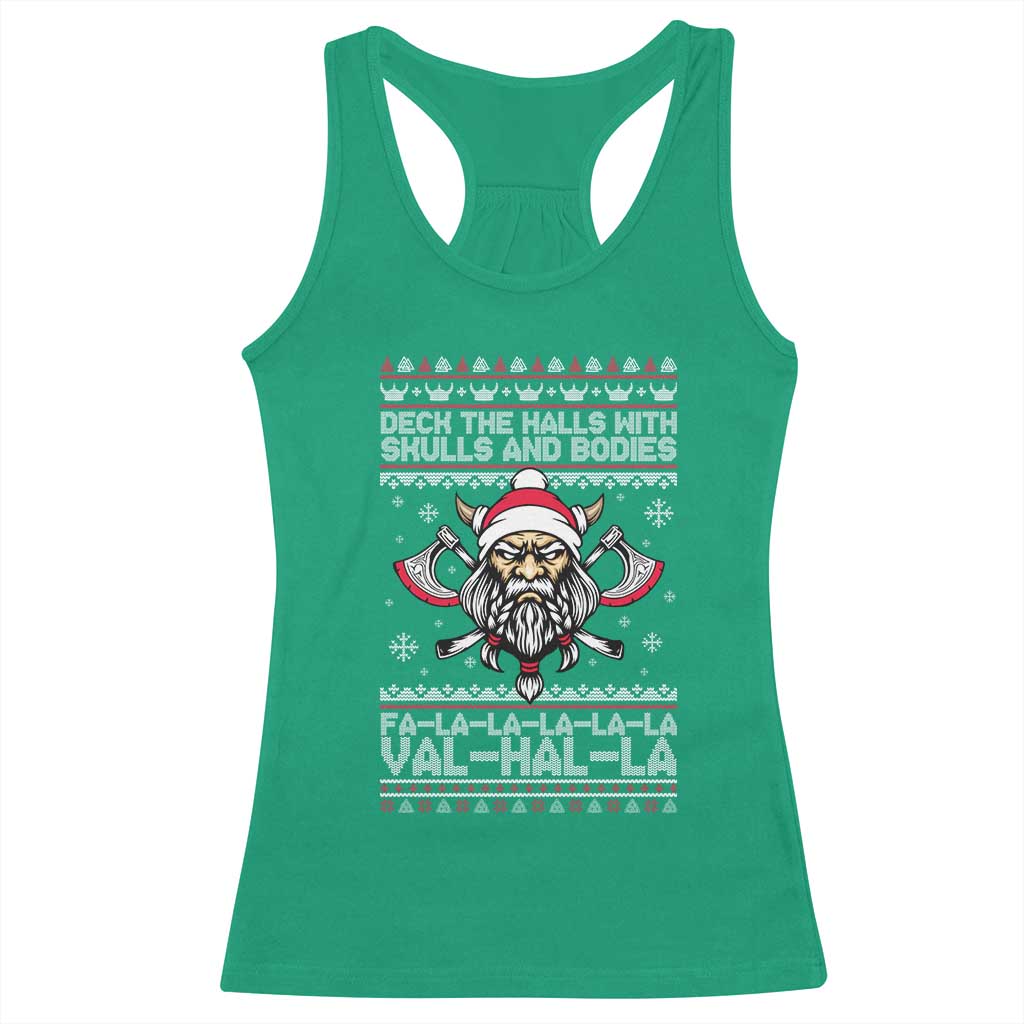 Deck The Halls With Skulls and Bodies Racerback Tank Top Viking Christmas Fa La La Valhalla - Wonder Print Shop